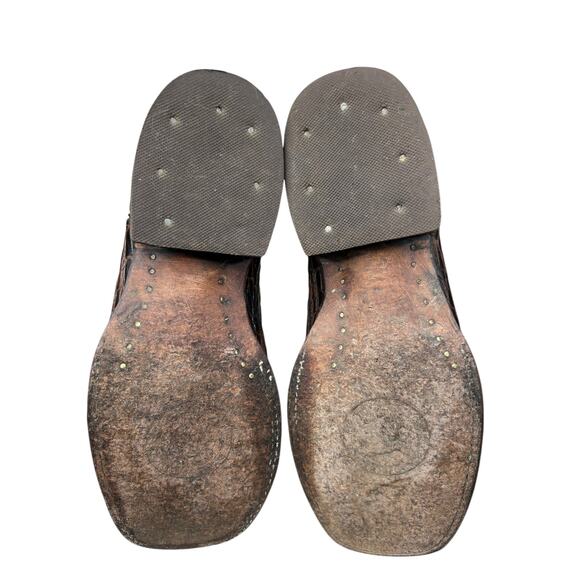 Big Bull Brown Crocadile Embroidered Floral Cowgirl Boots Size 25.5 US 8.5 - Picture 9 of 11